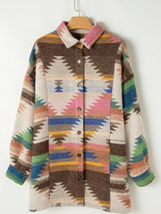 White Aztec Print Button Up Shacket - Miniatuur