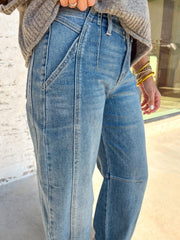 Jeans a canne con polsette Blu Cielo Medium Wash - Miniatuur