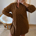 Brown Polka Dot V Neck Long Sleeve Button Shift Dress - Foto 2