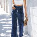 Sail Blue Héich Taille Knäppchen virun Breet Been, kuerz Jeans - Foto 5