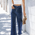 Sail Blue High Waist Button Front Wide Leg Cropped Jeans - Thumbnail