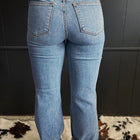 Dusk Blue 2 Button High Waist Piping Trim Bootcut Jeans - Thumbnail