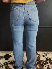 Jeans a stivali a vita alta con 2 bottoni, bordature a bordatura a bordatura - Miniatuur