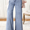 Beau Blue High Waist Button Zip Fly Bell Bottom Jeans - Damesmode Afbeelding 1 - Foto 1