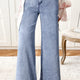 Beau Blauw Jeans mit hohem Taillenknopf und Reißverschluss und Schlaghosen