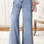 Jeans Beau Blue a vita alta con bottoni, zip e pantaloni a campana