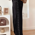 Black Studded Detail Straight Leg Casual Loose Jeans - Damesmode Afbeelding 2 - Foto 2