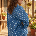 Blue Polka Dot Long Sleeve Collar Shift Tunic Denim Jacket - Damesmode Afbeelding 2 - Foto 2