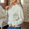 Weißer Pullover mit floralem Muster und Rippenkordel und Saum, langärmliger Hoodie - Foto 6