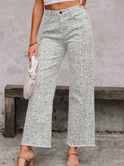 Brown Leopard Frayed Edge Wide Leg High Waist Jeans - Damesmode Afbeelding 7 - Miniatuur