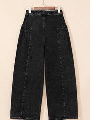Pantalon en denim plissé à jambes larges à jambes plissées, lavis minéraux lavé - Miniatuur
