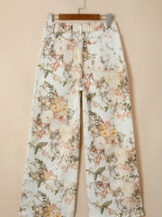 Jeans beige stile vintage a fiori a vita alta e gamba larga - Miniatuur