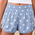 Sky Blue Polka Dot Print Shirred High Waist Casual Shorts - Foto 2