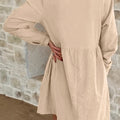 Black Corduroy Half Button Collared Long Sleeve Mini Dress - Damesmode Afbeelding 5 - Foto 5