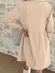 Black Corduroy Half Button Collared Long Sleeve Mini Dress - Damesmode Afbeelding 5 - Miniatuur