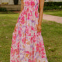 Robe Maxi à une épaule à motif fleural abstrait rose à motifs brillants