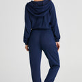 Marineblaues Rippen-Strick-Hoodie-Set mit Kordelzug und Joggerhose mit Kordelzug - Foto 2