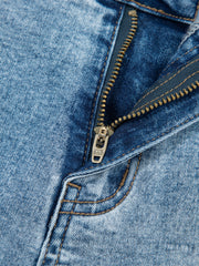 Dusk Blue Western Embroidery Stud Denim Shorts Summer Daily Wear - Miniatuur
