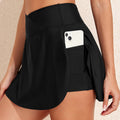 Black Solid Pocketed Crossover High Waist Swim Skort - Damesmode Afbeelding 1 - Foto 1