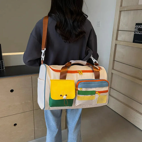 Color Block Multi-Pockets Travel Bag - Detail