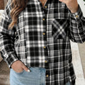 Black Plaid Long Sleeve V Neck Shift Plus Size Shirt Jacket - Damesmode Afbeelding 1 - Foto 1