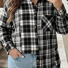 Veste chemise noire à manches longues à manches longues à col en V et grande taille - Damesmode Afbeelding 1 - Thumbnail