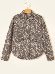 Veste en jean à motif abstrait à imprimé kaki à manches longues, ourlet brut - Miniatuur