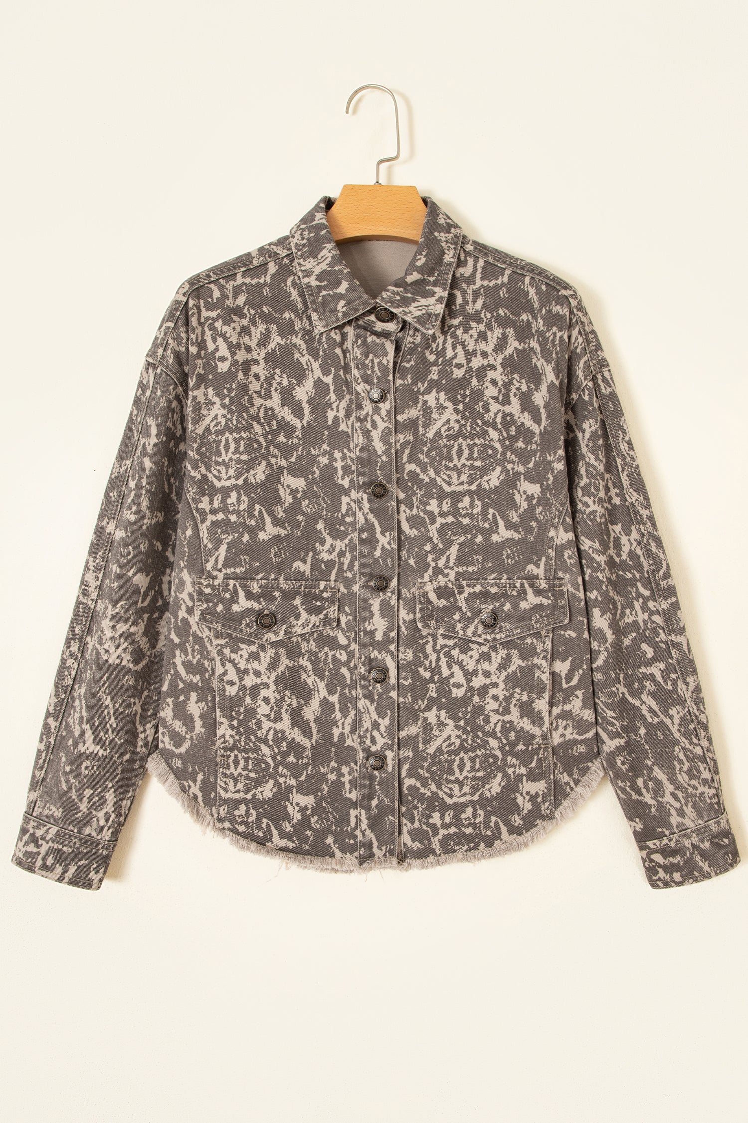 Veste en jean à motif abstrait à imprimé kaki à manches longues, ourlet brut