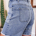 Himmelblau gestreifte Paisley-Mix-Patchwork-Rohhem-Jeansshorts - Foto 3
