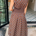 Black Polka Dot Print Contrast Trim V Neck Zip Up Sleeveless Dress - Damesmode Afbeelding 5 - Foto 5