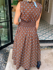 Schwarzer Polka-Punkt-Muster Kontrast V-Ausschnitt Ärmelloses Kleid mit Reißverschluss – Damesmode Afbeelding 5 - Miniatuur
