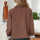 Dunkelbraune Leopard-Liner-Patchwork-Jacke mit Kragenkragen - Thumbnail