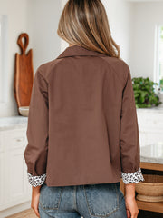 Giacca Patchwork Chic con colletto marrone scuro con colletto e bottoni in forma di leopardo - Miniatuur