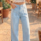 Beau Blauw mit Nieten, seitlich geschlitztes Bein, ausgefranste Jeans mit weiten Beinen in den Taschen