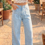Jeans Beau Blauw, jambe fendue sur le côté, effilochés, poches larges