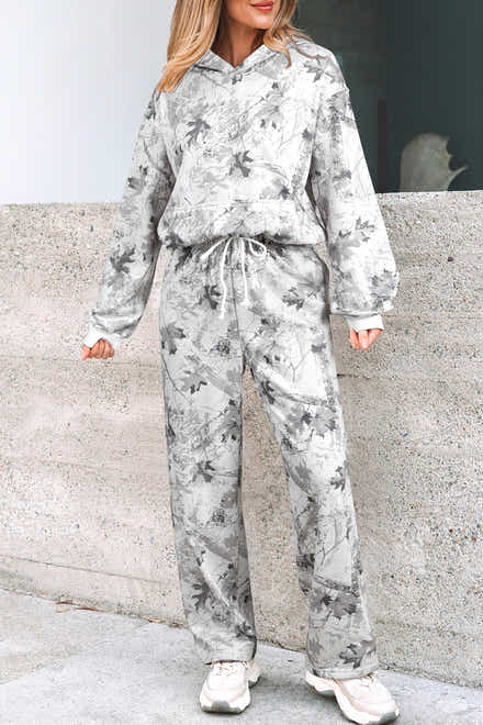 Ensemble sweat à capuche et pantalon de survêtement classique en camouflage clair en bois clair gris clair