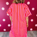 Red Stripe V Neck Cuffed Sleeve Relaxed Split Midi Dress - Foto 2