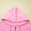 Sachet Pink einfarbiger Rippen-Reißverschluss-Kapuzenjacke mit Kordelzug - Foto 5
