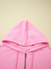Sachet rose uni, veste à capuche à cordon nervuré - Miniatuur