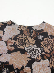 Black Floral Long Sleeve Asymmetric Ruffle Split Hem Mesh Dress - Damesmode Afbeelding 8 - Miniatuur