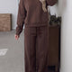Coffee Effen Color Piping Trim Mock Neck Pullover met Trekkoord Broek Set