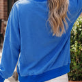 Blue Stripe Ribbed Cuffs Hem Long Sleeve Pullover Top - Damesmode Afbeelding 6 - Foto 6