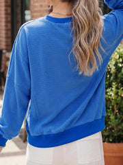 Blue Stripe Ribbed Cuffs Hem Long Sleeve Pullover Top - Women's Fashion Image 6 - Miniatuur
