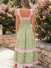 Vestido Maxi de tirantes nudos con estampado floral verde con detalles de nudo - Miniatuur