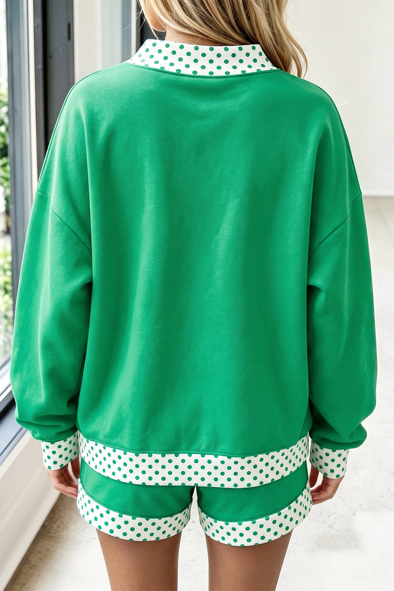 Marineblauer Polka Dot Trim Baggy Pullover 2 Stück Short Set