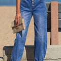 Blue 4 Buttons Front Tapered Casual Loose Fit Jeans - Damesmode Afbeelding 1 - Foto 1