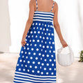 Blue Striped Polka Dot Patchwork High Waist Spaghetti Straps Maxi Dress - Damesmode Afbeelding 2 - Foto 2