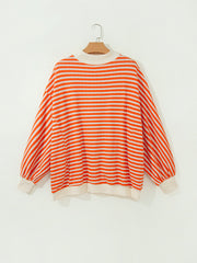 Orangestreifen-gestreiftes, strukturiertes Stand-Neck-Oberteil mit übergroßem Langarmshirt - Miniatuur