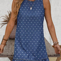 Blue Polka Dot Ruffle Hem Sleeveless Denim Mini Dress - Damesmode Afbeelding 6 - Foto 6