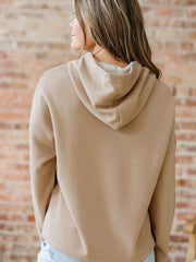 Rose Tan Thermal Textured Lace Drawstring Baggy Hoodie - Miniatuur